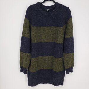 Jo Gordon Oversized Striped Chunky Knit Lambswool Jumper Sweater M  Green Gray